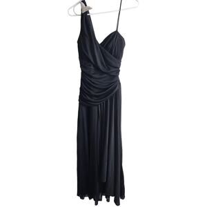 Vintage 1990s Tawny Womens Sz M Formal Maxi Dress Black One Shoulder